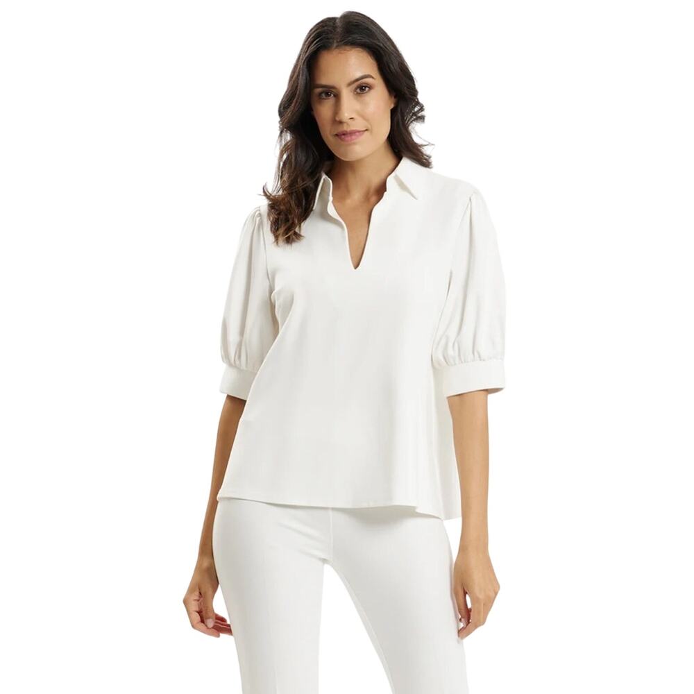 Jude Connally Katia Top Jude Ponte in Cream Puff Sleeves V Neck Size XL